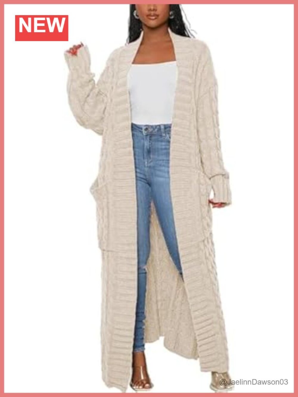 Open Front Knit Maxi Cardigan Long Sleeve Sweater Coat Loose Fit with Pockets